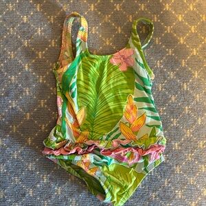Lilly Pulitzer Green Floral Kids One Piece Sz 18-24M